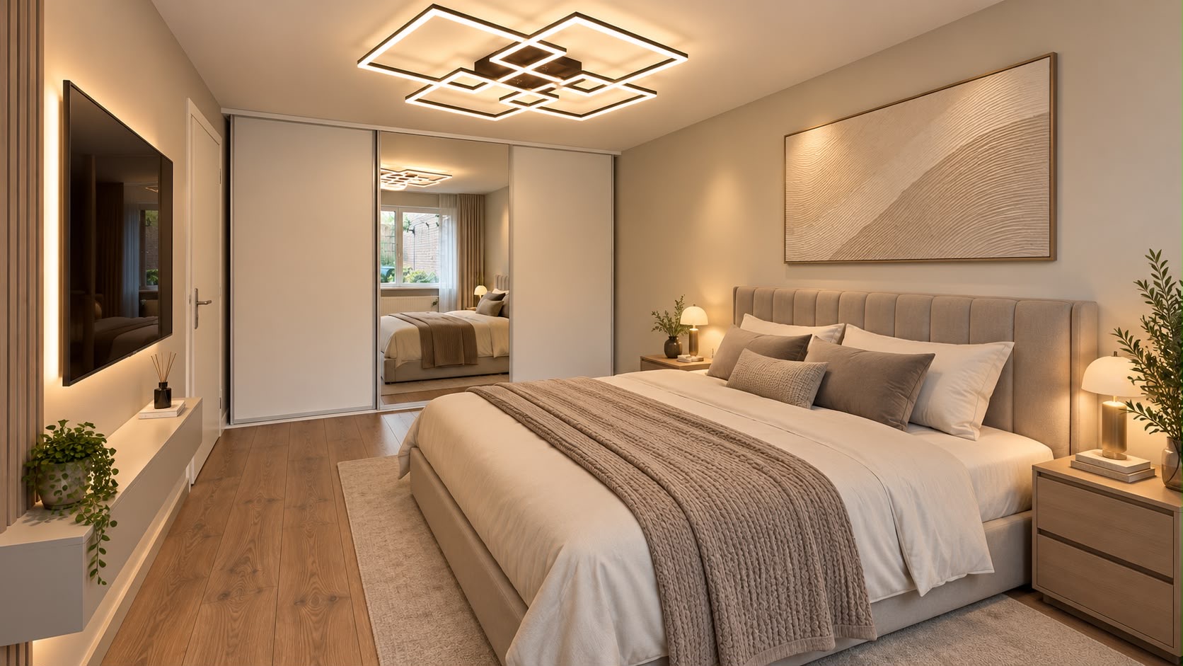 Master bedroom with fitted wardrobes — contemporary residential interior project in Eindhoven, Netherlands by Abzen Interior