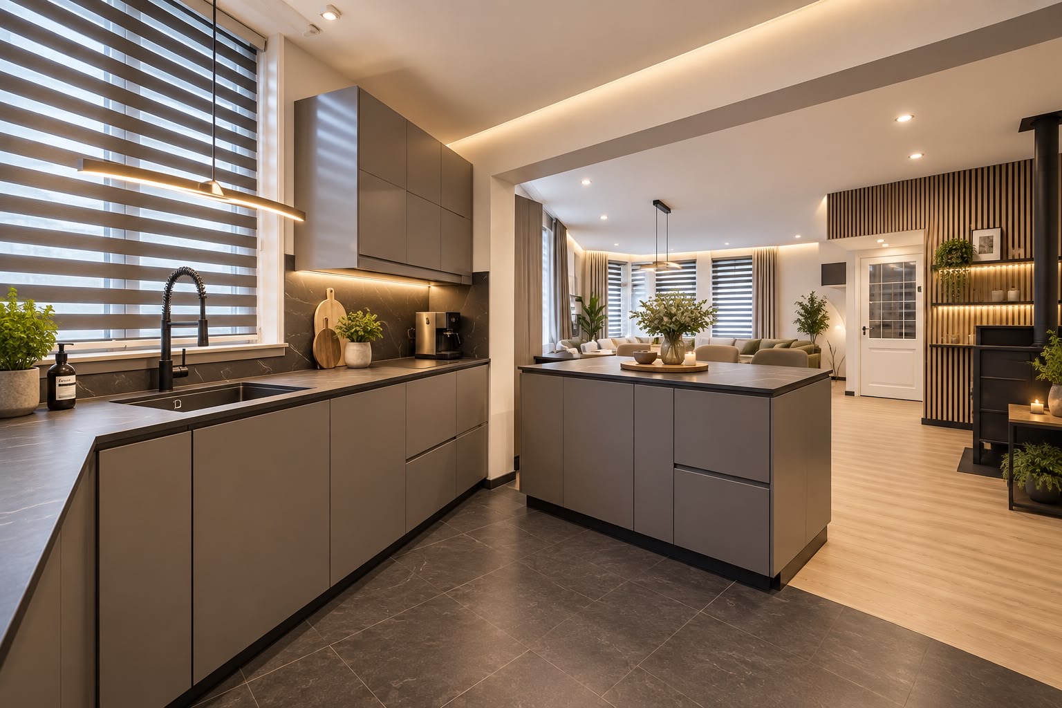 Contemporary kitchen with central island — contemporary residential project in Tilburg, Netherlands by Abzen Interior