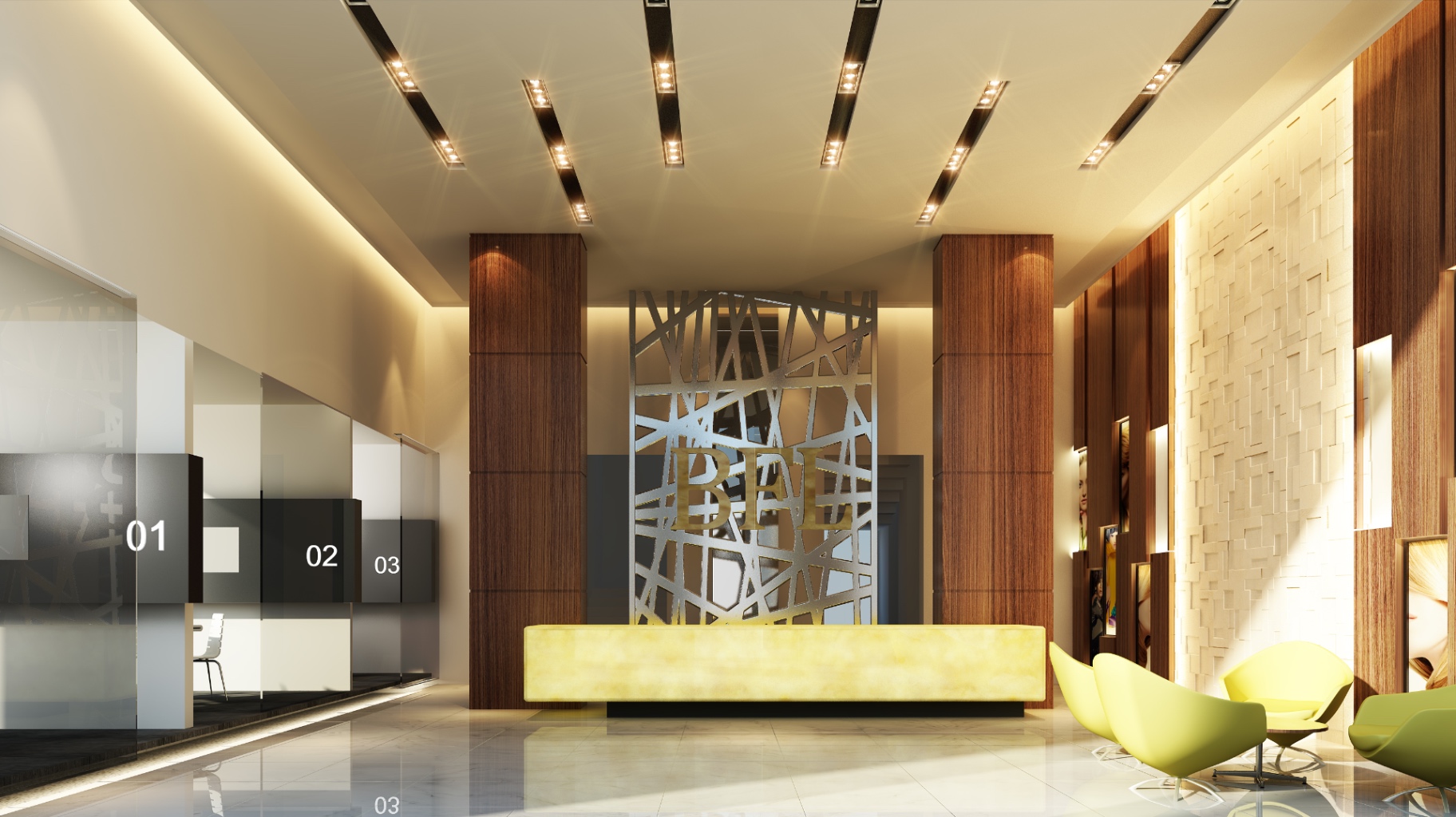 Entrance lobby & feature screen — BFL Group headquarters office fit-out in Dubai by Ab & Zen Interior