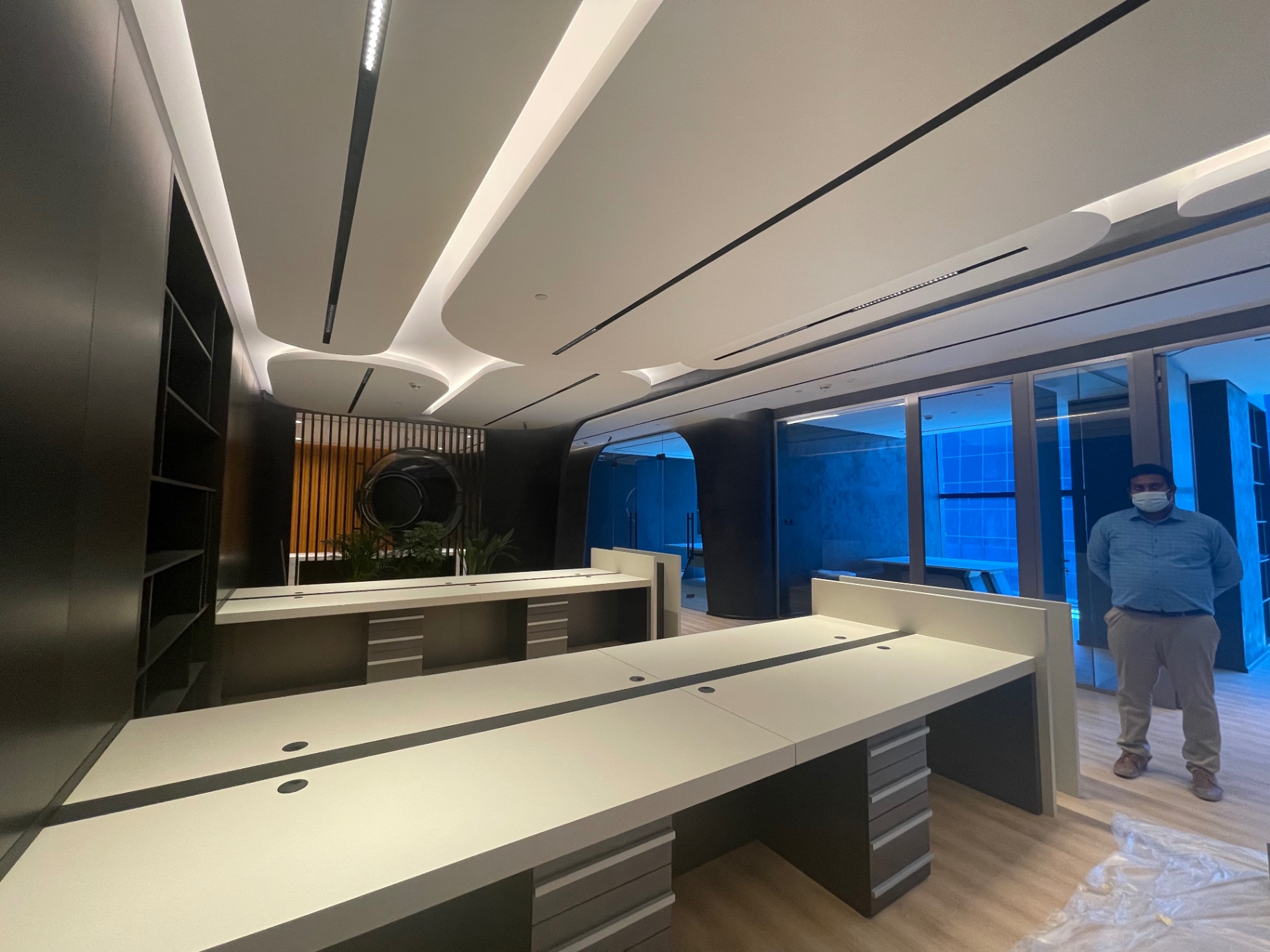 Sculpted gypsum ceiling with linear light detailing — complete fit-out execution and handover by Ab & Zen Interior