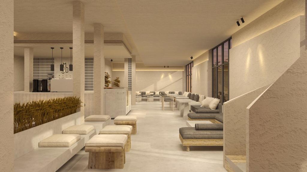 Lounge seating gallery & soft cove lighting — coffee shop and restaurant interior design project at The Dubai Mall by Ab & Zen Interior