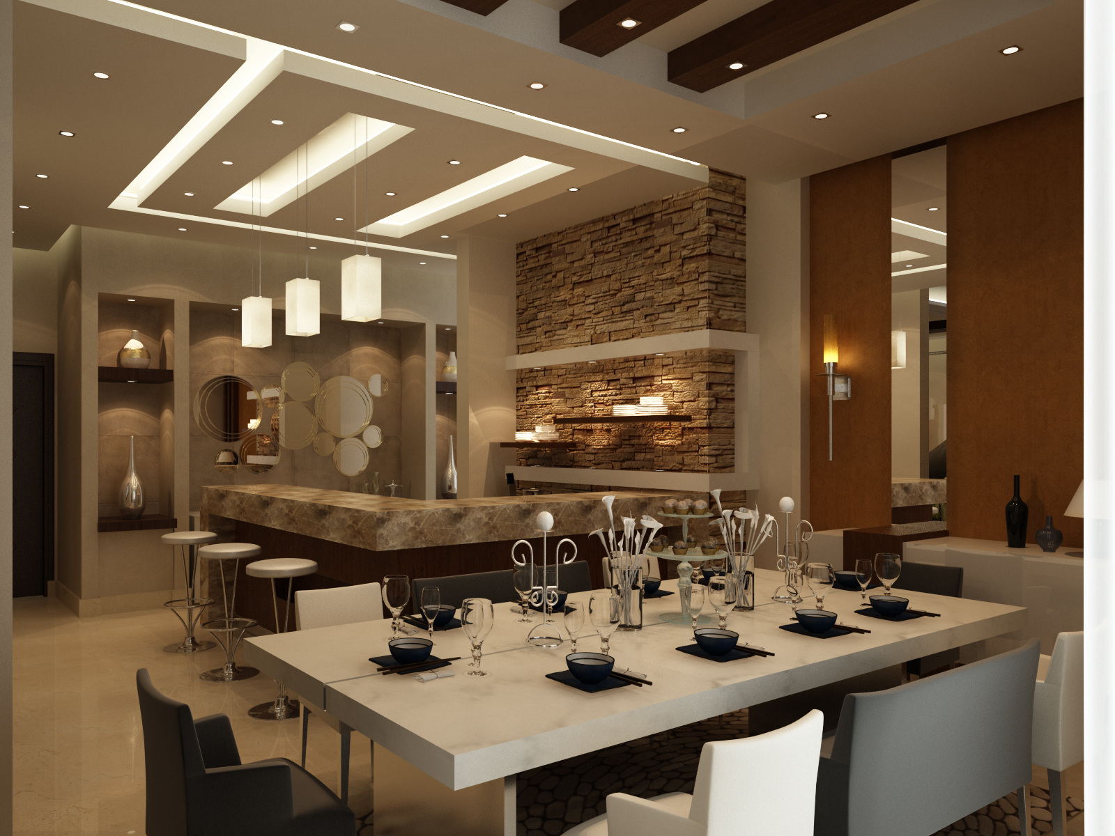Dining & bar area — modern design villa interior in Palm Jumeirah, Dubai by Ab & Zen Interior