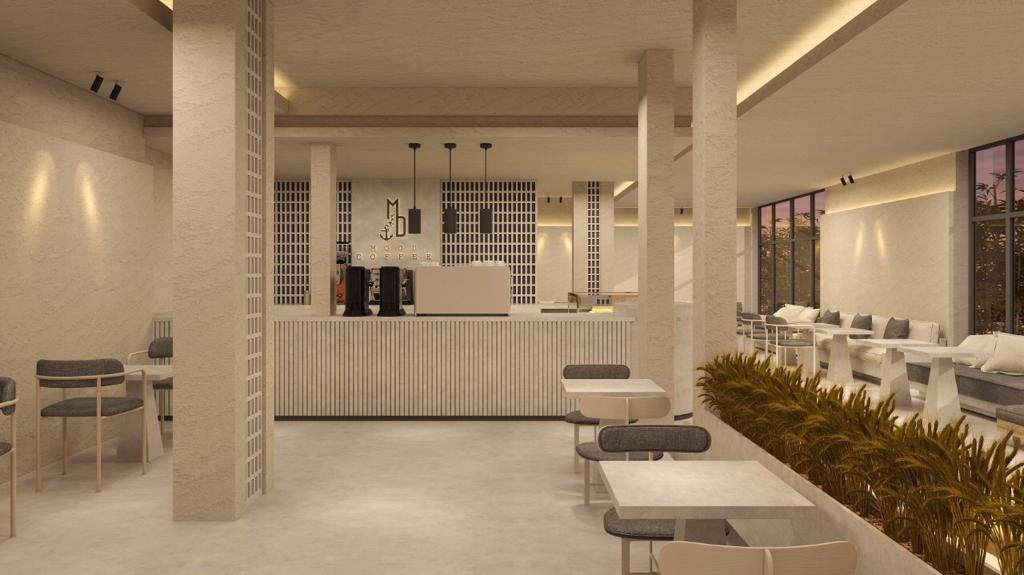 Coffee bar & micro-cement counter — coffee shop and restaurant interior design project at The Dubai Mall by Ab & Zen Interior