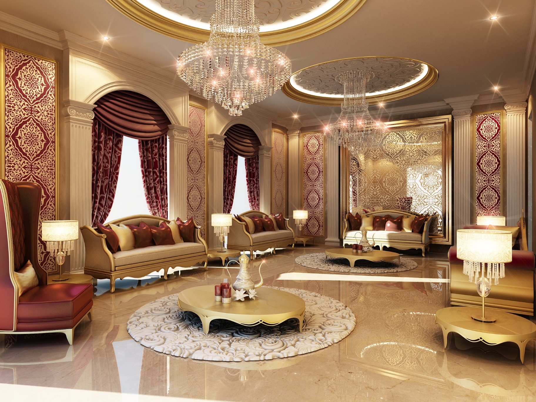 Grand majlis & seating — complete villa renovation in Doha, Qatar by Ab & Zen Interior