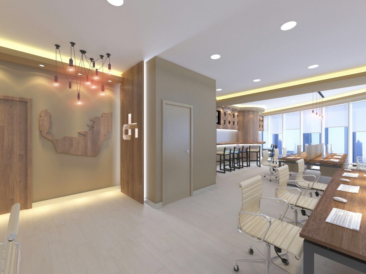Reception corridor & feature lighting — office interior design project in Doha, Qatar by Ab & Zen Interior