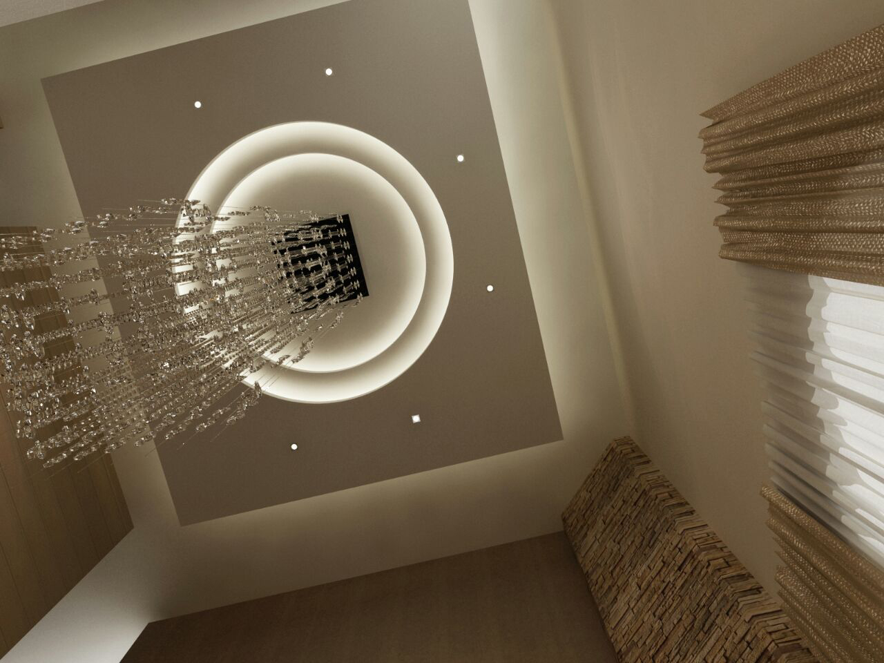 Chandelier & ceiling feature — modern design villa interior in Palm Jumeirah, Dubai by Ab & Zen Interior