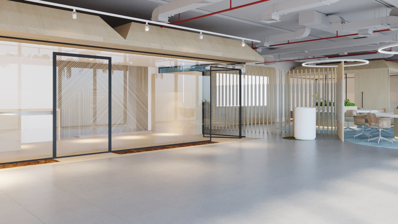 Glass-front offices & acoustic timber niches — industrial-style office interior design by Ab & Zen Interior