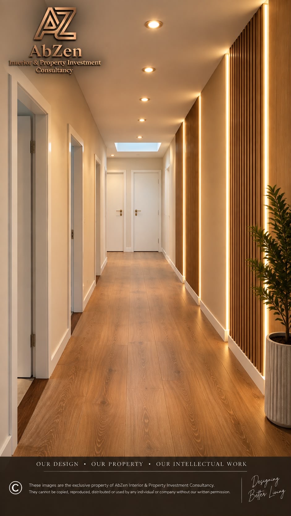 Hallway with integrated architectural lighting — contemporary residential interior project in Eindhoven, Netherlands by Abzen Interior