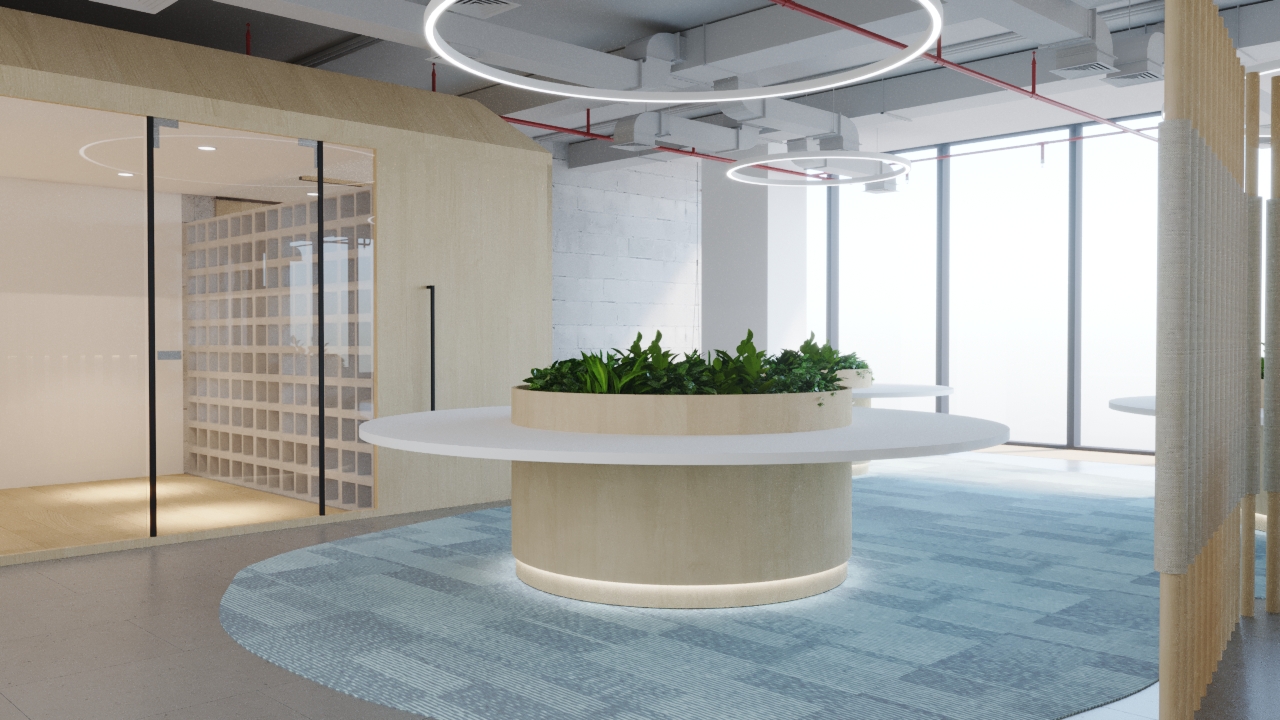 Raw block walls & full-height glazed facade — industrial-style office interior design by Ab & Zen Interior