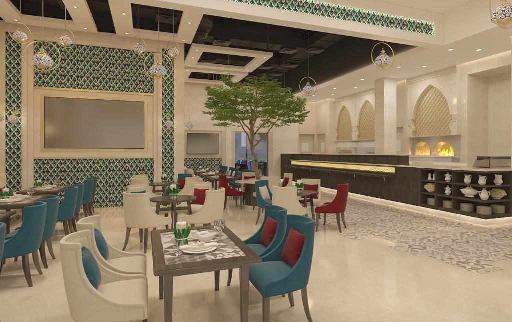 Main dining hall & open show kitchen — coffee shop and restaurant interior design project at The Dubai Mall by Ab & Zen Interior
