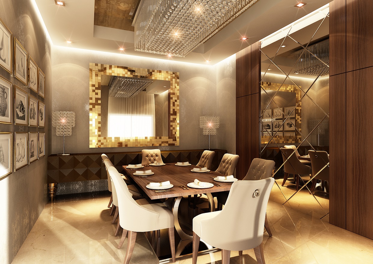 Contemporary dining area — complete villa renovation in Doha, Qatar by Ab & Zen Interior