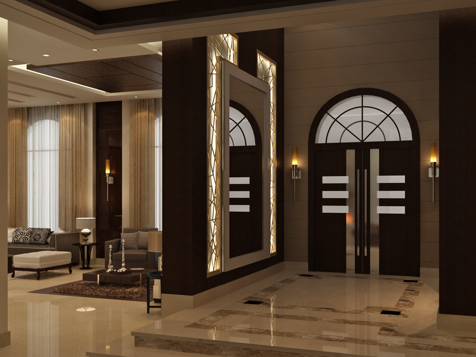 Main entrance foyer — modern design villa interior in Palm Jumeirah, Dubai by Ab & Zen Interior