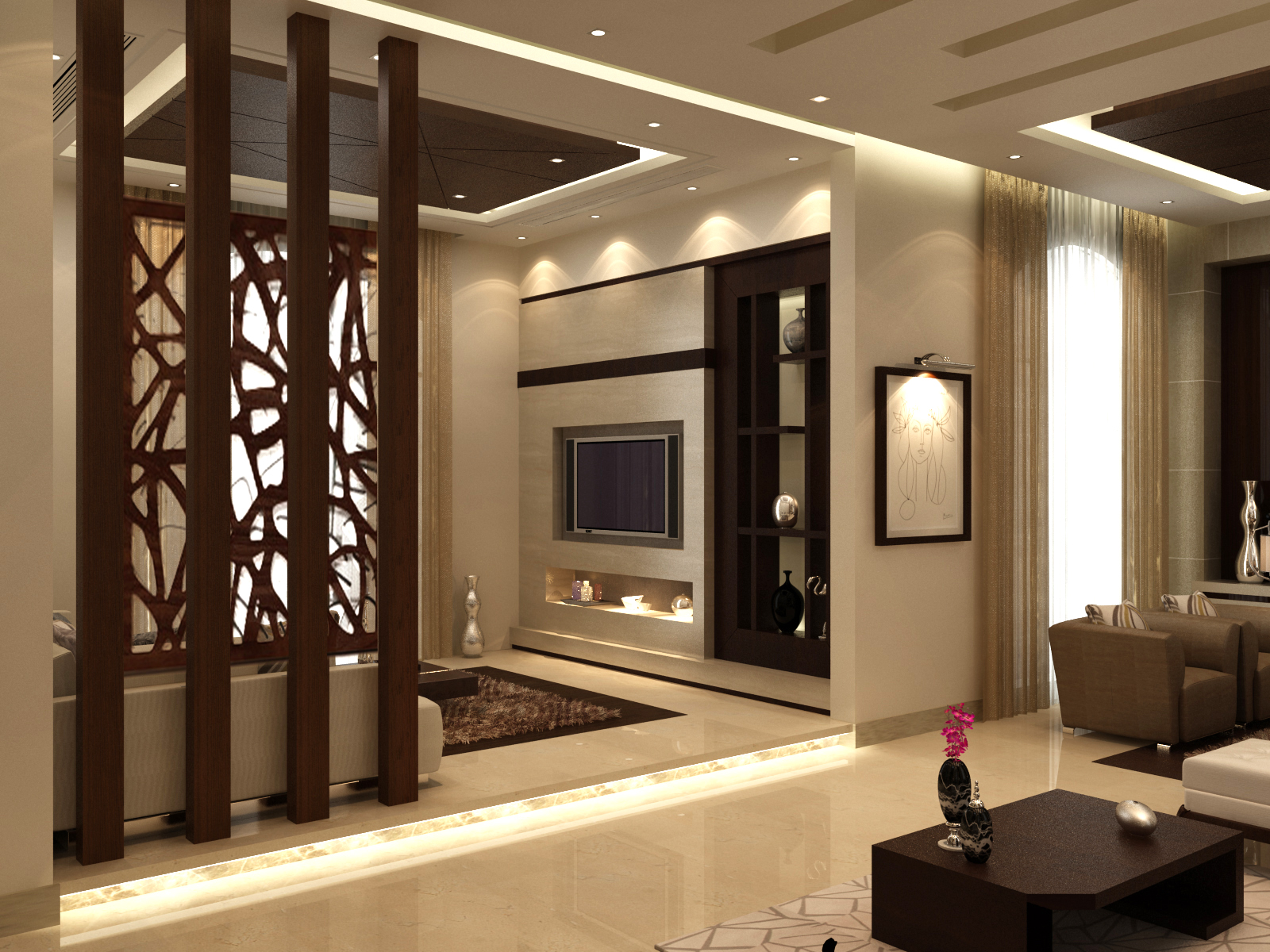 Family lounge & TV wall — modern design villa interior in Palm Jumeirah, Dubai by Ab & Zen Interior