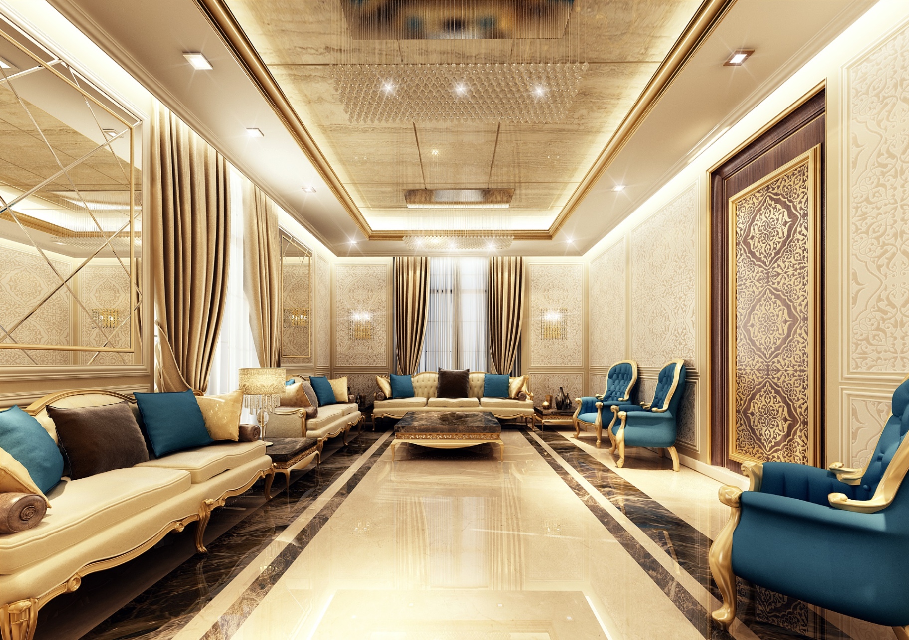 Reception lounge — complete villa renovation in Doha, Qatar by Ab & Zen Interior