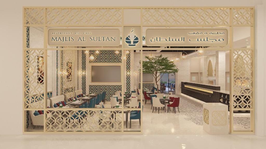 Mall shopfront & laser-cut mashrabiya facade — coffee shop and restaurant interior design project at The Dubai Mall by Ab & Zen Interior