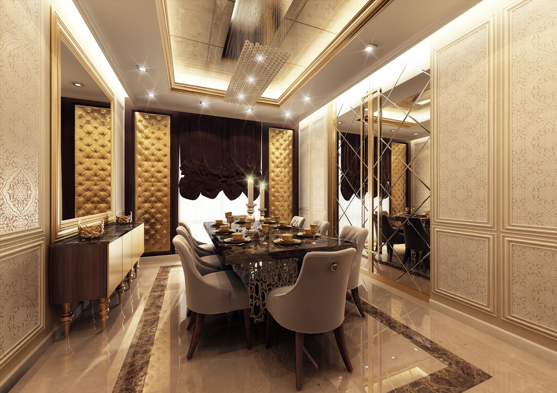 Formal dining room — complete villa renovation in Doha, Qatar by Ab & Zen Interior