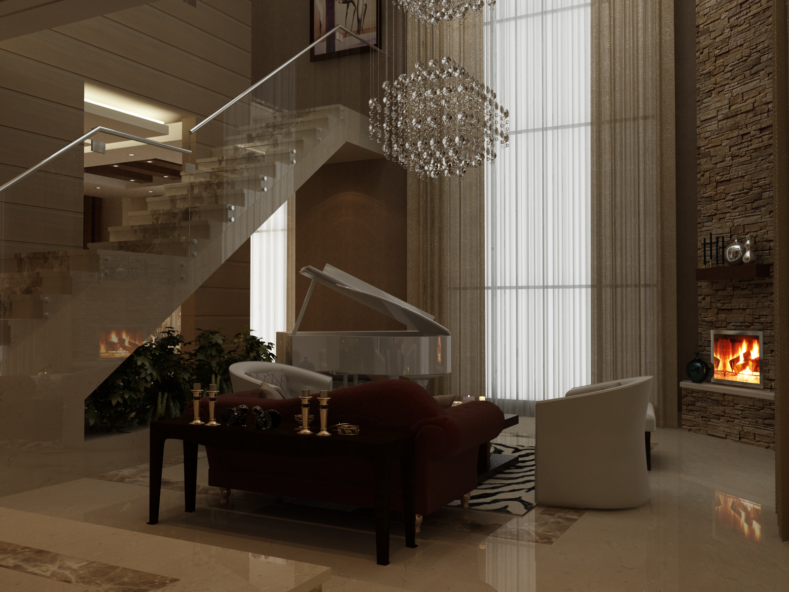 Double-height lobby & staircase — modern design villa interior in Palm Jumeirah, Dubai by Ab & Zen Interior