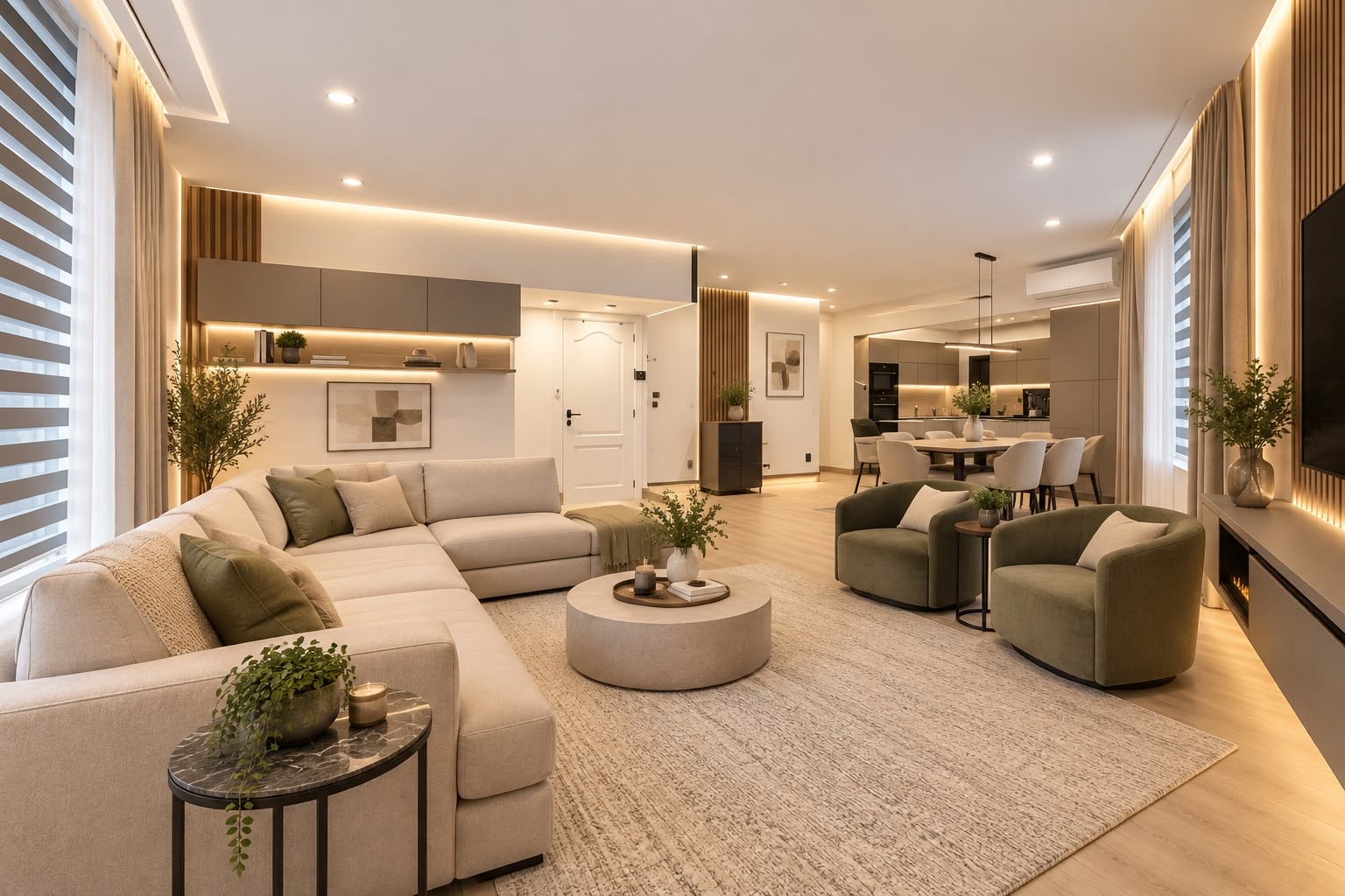 Family lounge with bespoke media wall — contemporary residential project in Tilburg, Netherlands by Abzen Interior