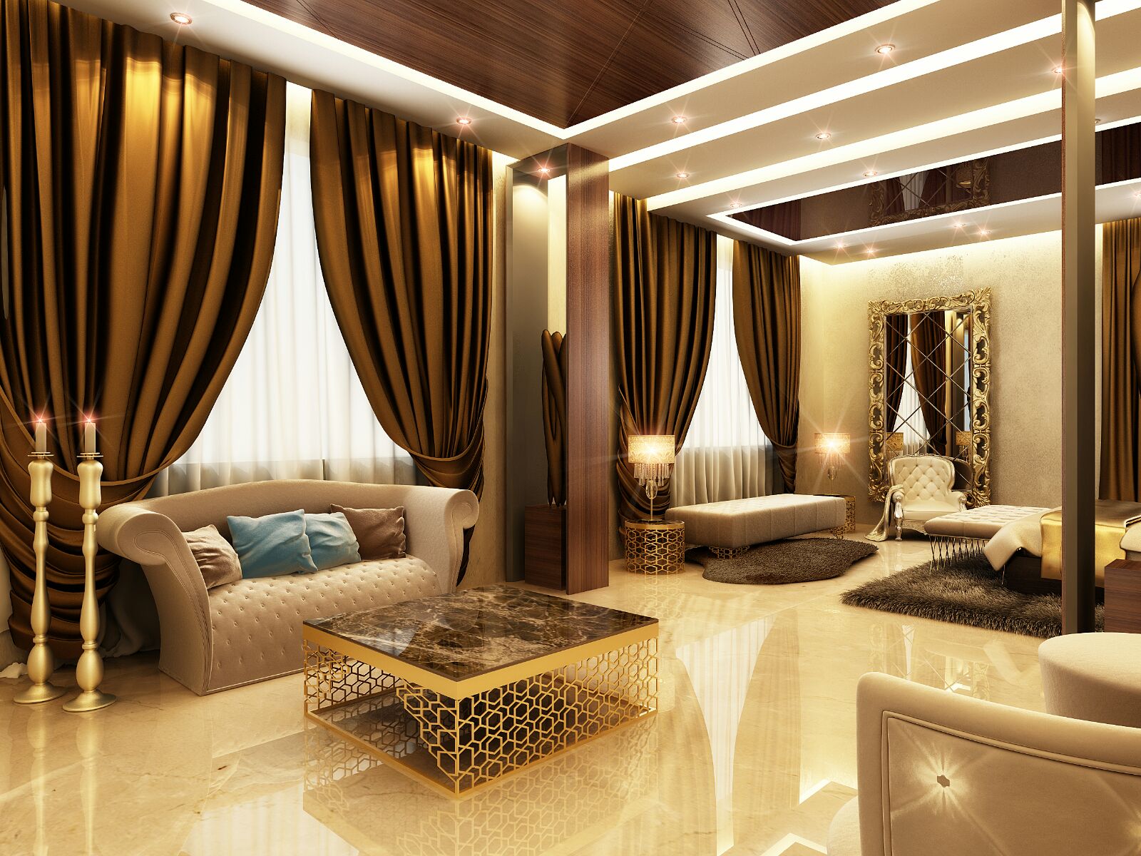 Bedroom lounge & dressing area — grand villa interior design project in Dubai, UAE by Ab & Zen Interior